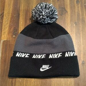 Kids Nike Black and Gray Knit Beanie with Pom